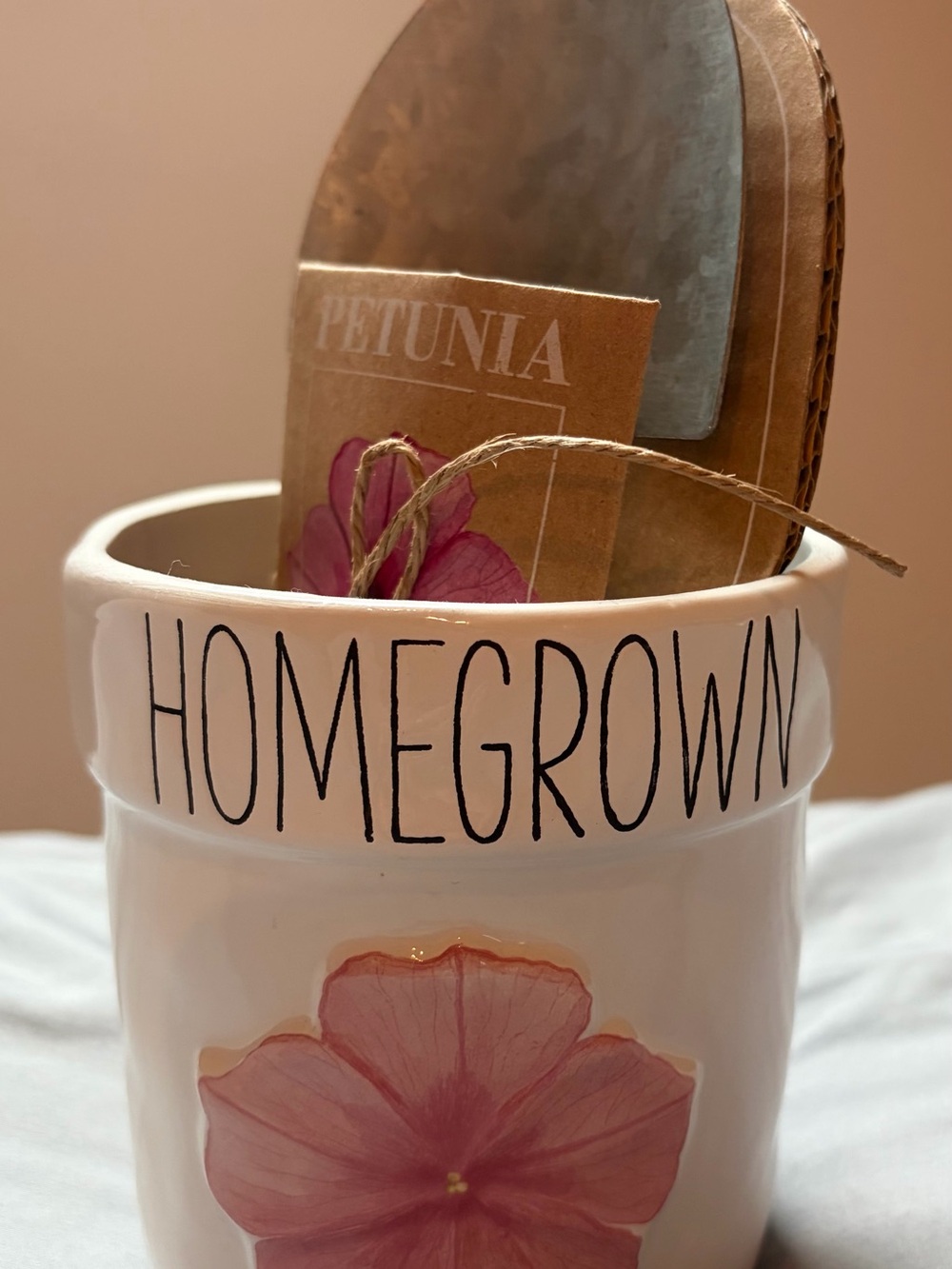 Homegrown Ceramic Planter with Pink Flower Accent